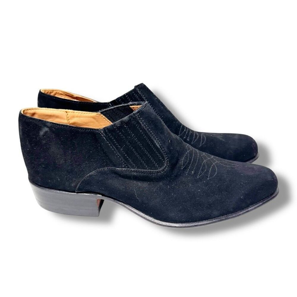 Chamula Western Ankle Booties Black Suede Leather Ante Negro US Size 8.5
